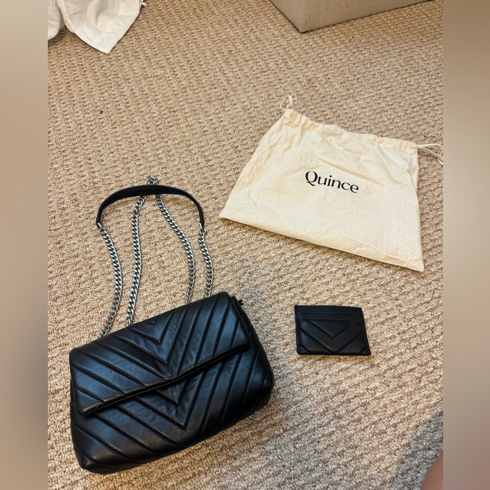Quince Black Quilted Chevron Crossbody with Card Slot